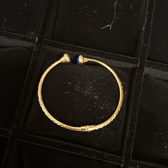 Italian 24KT over 925 Sterling Silver Bangle w/Blue Stone - Picture 5 of 5